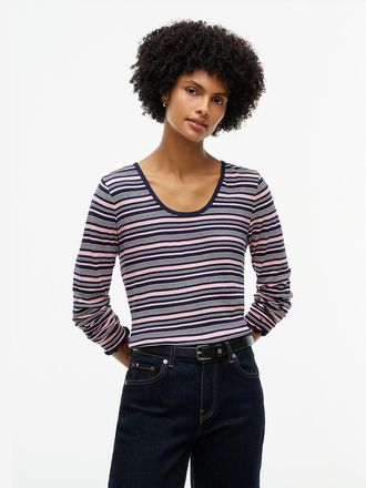 Tommy Hilfiger Womens Rib-Knit Scoop Neck T-Shirt - Iced Rose Multi - XXL