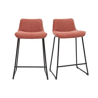 Miliboo Miliboo - Set De 2 Taburetes De Cocina Fijos Efecto Aterciopelado Texturizado Terracota Con Pata De Metal 65 Cm Boost