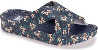 Muk Luks Spa Day Sandal in Navy Floral at Nordstrom, Size X-Large