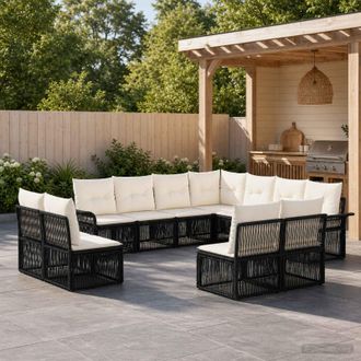 vidaXL Vidaxl Set Divano Da Giardino 11 Pz Nero Polyrattan