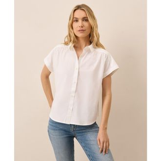 Pact Organic Cotton All Day Poplin Shirred Shirt in White at Nordstrom, Size Xx-Large