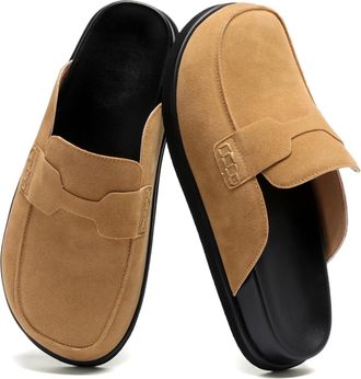 Generic Womens Suede Clogs, Comfortable Platform Slip-On Backless Closed Toe Mules, Casual Non-Slip Clog Slipper Penny Slides Shoes (Brown,7.5)