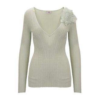 Elisabetta Franchi V-neck Trui - Dames - V-hals truien - Groen - L - Polyester - Truien & Vesten