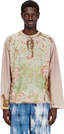 Diesel Henley shirt in printed devor&eacute; jersey - T-Shirts - Man - Beige