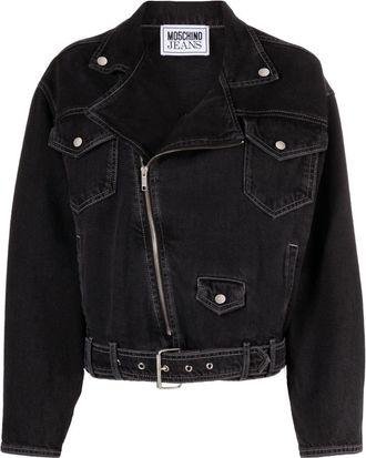 Moschino belted denim biker jacket - women - Cotton/Cotton - M - Black