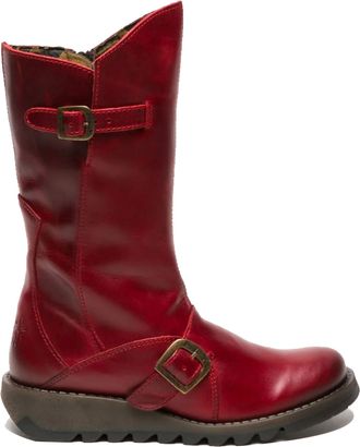 FLY London MES2913 - Womens Wedge Heel Buckle Mid Calf Leather Boots