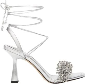 Michael Kors Lucia Sandalen van Metallic Leer met Versiering - Dames - Sandalen met hakken - Grijs - 36 EU - Leer - Schoenen