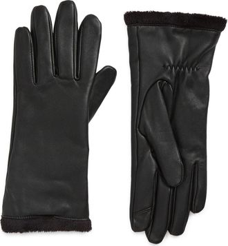 Cole Haan Faux Fur Lined Tech Leather Gloves in Caviar at Nordstrom Rack, Size X-Large