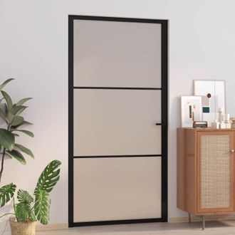 vidaXL Vidaxl - Puerta Interior De Vidrio Y Aluminio Negro Mate 102,5x201,5 Cm