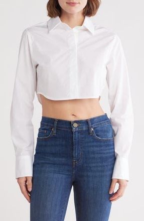 Frame Denim The Saturday Crop Long Sleeve Shirt in White at Nordstrom Rack, Size Small