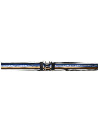 Prada striped clasp buckle belt - women - Calf Leather/Cotton - 110 - Black