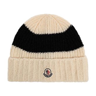 Moncler Accessoires, Heren, Beige, ONE Size, Wol, Wolmuts met logopatch