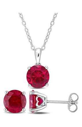 Delmar Lab Created Ruby Solitaire Pendant Necklace & Stud Earrings Set in Red at Nordstrom Rack