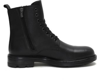 Desa Mens Leather Ankle Boots - Textile Lining, Plastic Sole, Flat Heel | black - 40