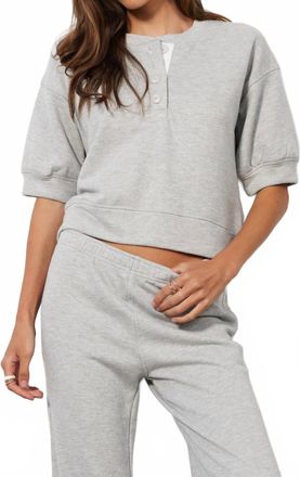 bobi Puff Sleeve Boxy Henley Top In Grey