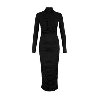 Balmain Pleated Jersey Midi Dress - female - Balmain - Midi Dresses - Black - M - Dresses