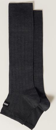 Miu Miu Silk Knee-high Socks, Woman, Slate Gray, Size III