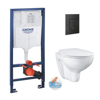 GROHE Pack Bastidor Rapid Sl + Inodoro Cer&aacute;mico Bau Sin Brida + Asiento Abastidor Ble Softclose + Pulsador Negro Mate (rapidsl-bau-kf0