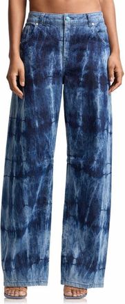Avec Les Filles Tie Dye Mid Rise Curved Wide Leg Jeans in Navy Tiedye at Nordstrom, Size 31