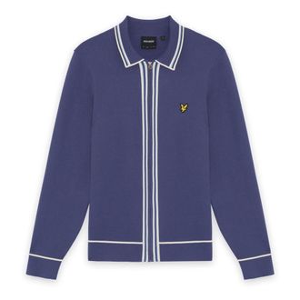Lyle & Scott Gebreid jack met rits en contrasterende bies - Heren - Truien - Blauw - Maat: S