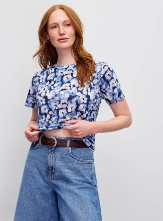 Contemporaine Womens Patterned 100% slub linen T-shirt