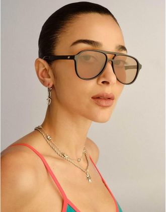 Le Specs Tragica Magic - Occhiali da sole aviatore neri con lenti colorate cuoio-Nero