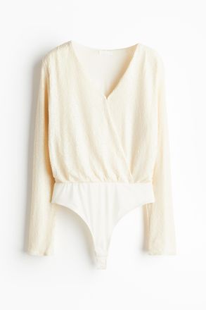 H&M Paillettenbody - Cremefarben