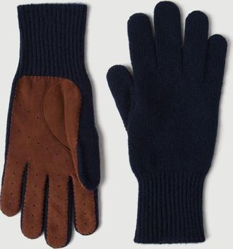Brunello Cucinelli Cashmere knit gloves with suede palm in Navy Blue at Nordstrom, Size Xx-Large
