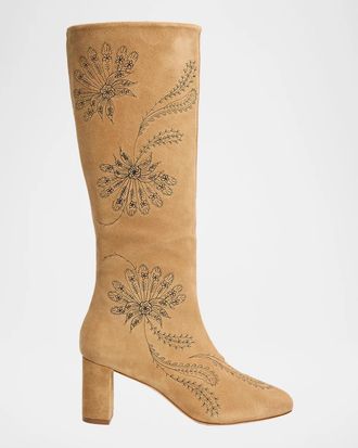 Cinq &agrave; Sept 70mm Dani Embroidered Suede Knee-High Boots