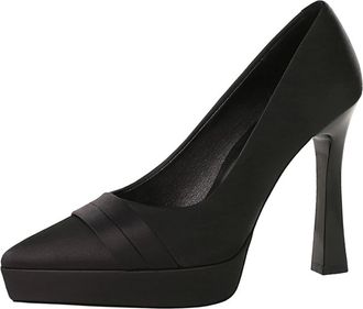 Generic High Heels for Women Stiletto Pointed Toe Pumps 11.5 CM Satin Wedding Evening Party (Black,7.5)
