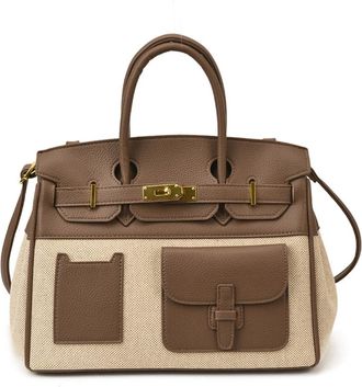 Generic Color Block Platinum Tote Bag, Canvas Leather Patchwork Large Capacity Convertible Crossbody Shoulder Top Handle Bag for Women