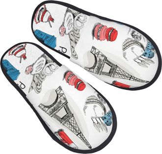 Generic Fleece Slippers Paris Symbols Cozy Hotel Slippers Lightweight Cotton Slipper For Ladies Hotel Indoor M