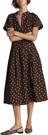 Boden Polka Dot Cotton Poplin Midi Dress in Raw Umber/painted Dot Spaced at Nordstrom, Size 12