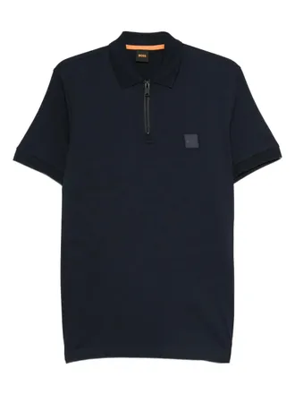 BOSS zip-neck logo polo shirt - men - Elastane/Cotton - L - Blue