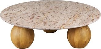 Maisons du monde Mesa de centro redonda de pietra y madera de mango macizo D. 100