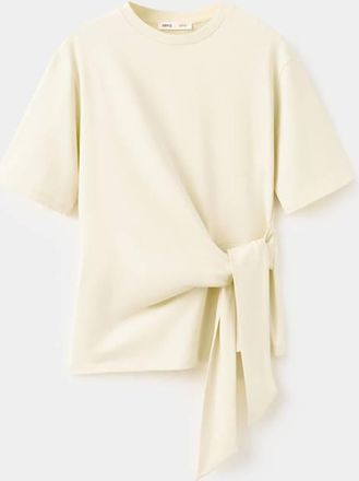 Mango Maglietta in cotone con nodo laterale vaniglia - Donna - XXS - MANGO