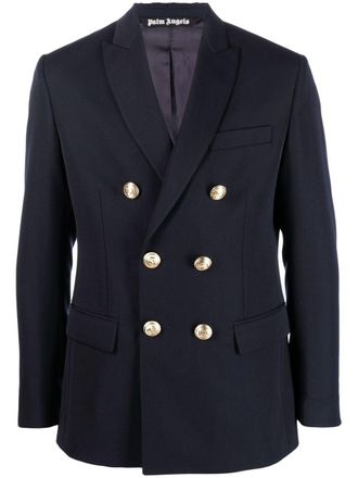 Palm Angels Blazer doppiopetto con ricamo - Blu