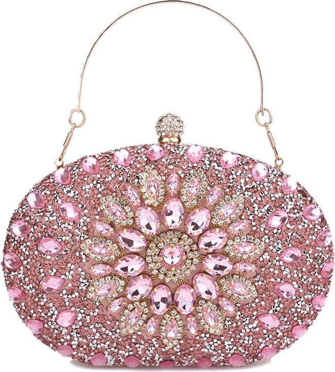 Evening Handbags for Women Sparkly Rhinestone Beaded Clutch Purses Crossbody Purses for Wedding Party Prom, Pink