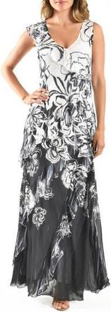 Komarov Ruffle Chiffon Cocktail Dress in Ebony Border at Nordstrom Rack, Size Large