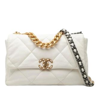 Chanel Pre-owned Large 19 Flap Bag - Dames - Vintage Schoudertas - Wit - ONE Size - Leer - Vintage