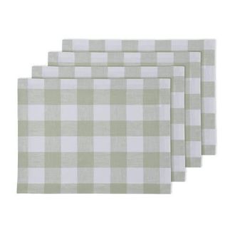 Solino Home Linen Placemats Set of 4, 14 x 19 Inch for Dining Table, Holiday and Everyday Table Decor - Buffalo Check in Sage And White at Nordstrom