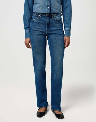 Wrangler Straight-Jeans WRANGLER WRANGLER Jeans Straight, Damen, Gr. 28, L&auml;nge 30, blau, Obermaterial: 69% Baumwolle CO. 30% Baumwolle CO recyc.. 1% Elasthan E