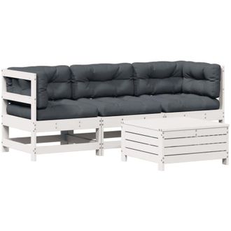 vidaXL Set Muebles Jard&iacute;n 4 Pzas Con Cojines Madera Maciza Pino Blanco Vidaxl