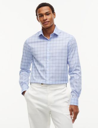 Tommy Hilfiger Mens Slim Fit THFlex Plaid Dress Shirt - Blue - 14.5/32-33