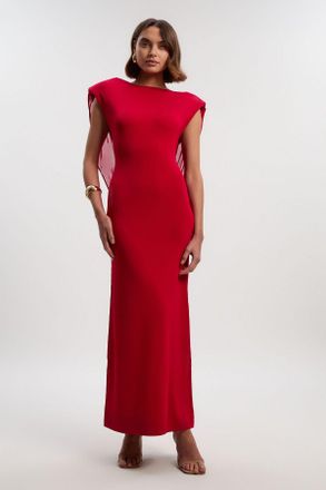 Karen Millen Womens Petite Viscose Blend Slinky Drape Plunge Back Knit Maxi Dress - Red - Size X-Small