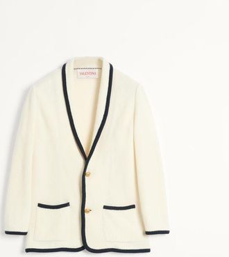 Valentino Giacca Monopetto In Lana E Cotone Con Piping In Torchon Uomo BURRO/INDACO XL