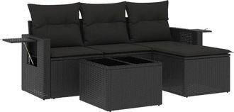 vidaXL Juego De Sof&aacute;s Jard&iacute;n 4 Pzas Con Cojines Rat&aacute;n Sint&eacute;tico Negro Vidaxl