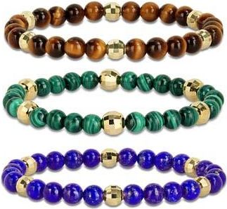 Delmar Mens Set of 3 Assorted Semiprecious Stone Beaded Stretch Bracelets in Blue/Green/Brown Multi at Nordstrom Rack