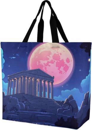 Generic Temple of Aegina Ancient Greece Reusable Shopping Bags One Shoulder Grocery Tote Bag Waterproof Big Purse for Work Travel