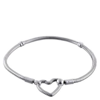 Pandora Snake Chain Sterling Silver Bracelet With Heart Clasp, Size 17 cm